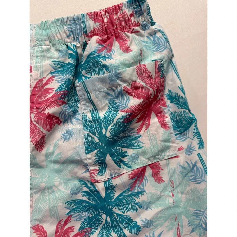 Red Melon Trunks Shorts Men Large Multicolor Palm Tree Print Mesh Lined Swimwear